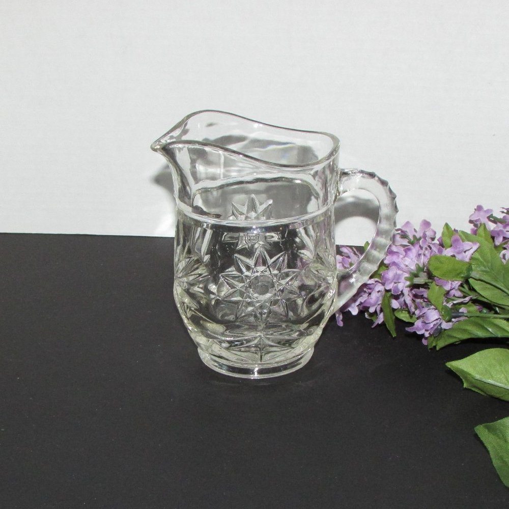 Vintage Juice or Milk Pitcher Anchor Hocking Glass EAPC 5.5" Tall Star of David